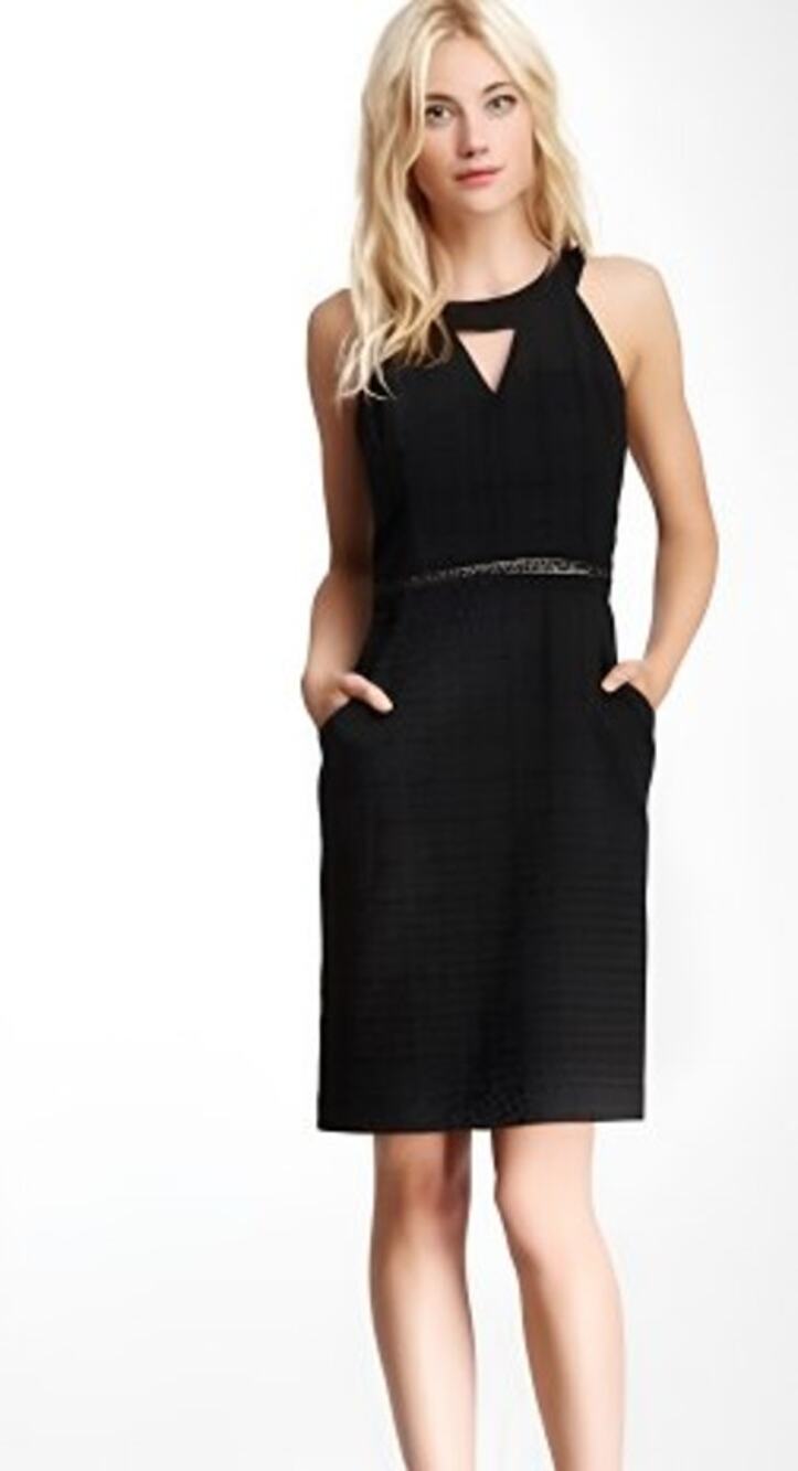 Jessica Simpson Textured Jacquard Halter Dress with Pockets & Chain Trim